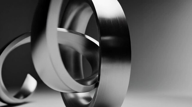 Abstract l sculpture featuring a ring intertwined with a flowing ribbon, creating a modern design.