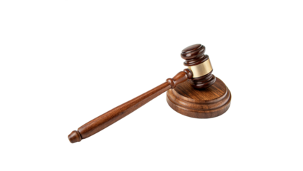 Gavel rests on wooden block, symbolizing law and order in court  isolated on transparent background cut out