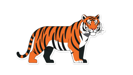 Obraz premium Vivid graphic depiction of majestic tiger. Iconic orange and black stripes, powerful feline embodying grace, strength, wild beauty. Isolated on
