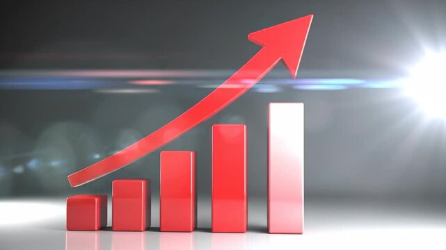 Red arrow pointing upwards over a bar graph, symbolizing growth and success.