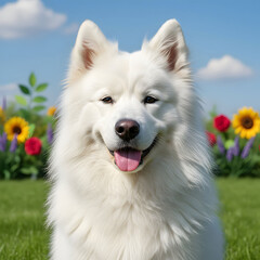 Close up portrait of a dog with a fluffy coat