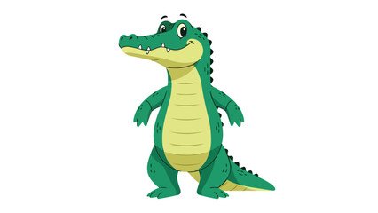 Naklejka premium Cheerful cartoon alligator illustration, vibrant green and yellow, standing proudly with a wide friendly smile, showcasing a playful and inviting