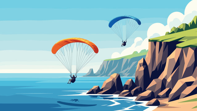 Paragliding adventure over scenic coastal cliffs with vibrant blue ocean and sunny skies