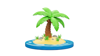 Cartoon Island with Palm Tree and Ocean