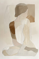 abstract female silhouette collage, minimalist body shapes, cut paper forms