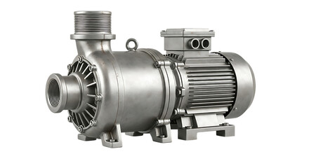 Industrial pump with motor on isolated transparent background