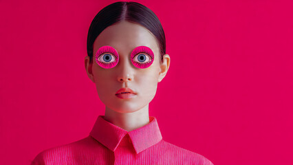 Portrait de femme avec collage au niveau des yeux