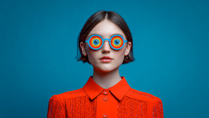 Portrait de femme avec collage au niveau des yeux