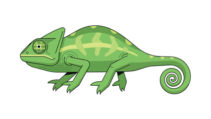 Naklejka premium Vibrant green chameleon digital art, featuring unique crest, prominent eye, and spiraled tail
