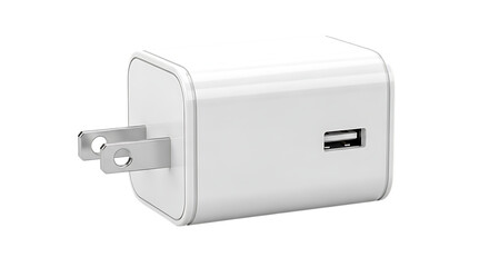 White usb wall charger with prongs isolated on transparent background