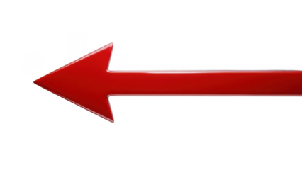 Glossy red three-dimensional arrow indicating leftward movement or direction