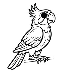 Obraz premium a detailed black and white illustration showcasing a parrot with a distinctive crest and a curious attentive gaze