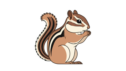 Charming illustrated chipmunk with prominent stripes, a delightful depiction of a small rodent foraging with tiny paws, showcasing its distinctive