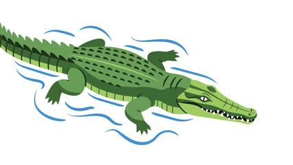 Obraz premium Vivid green alligator illustration dynamically swimming through calm waters showcasing its powerful form
