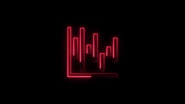 Red Glowing Neon Stock Market Candlestick Chart Video Animation on Black Background, Abstract Financial Trading and Data Visualization