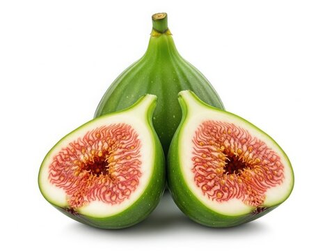 Fresh green fig cut open to reveal red interior