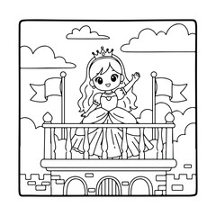 Obraz premium Cute Princess Coloring Pages for Kids. Line art, Easy bold coloring page, Coloring page, Cute Princess coloring page, Cute Princess moment