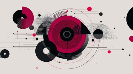 Exploration of cyber-abstract art with geometric shapes and patterns in black and red colors