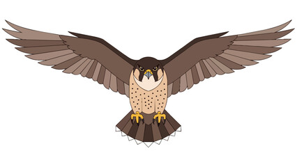 A majestic predatory bird illustration soaring with widespread wings and keen eyes, showcasing dynamic flight in a distinctive graphic style against