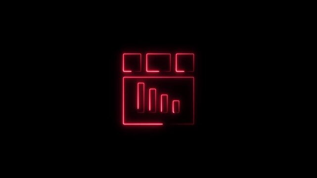 Red Glowing Neon Calendar and Schedule Dashboard Video Animation on Black Background, Abstract Time Management and Agenda Concept