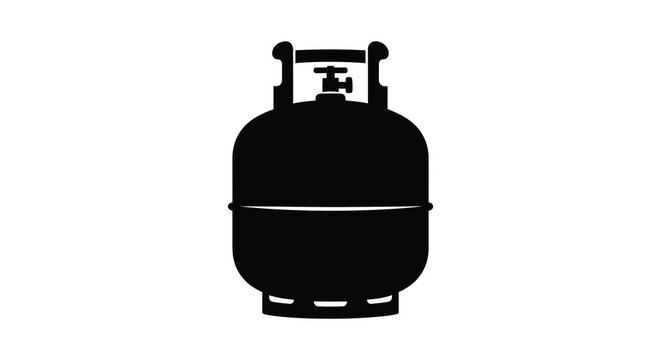 a simple black and white illustration depicts a gas cylinder or propane tank against a plain white background presented as a silhouette