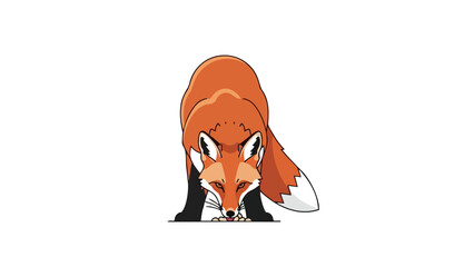 Crouching red fox illustration with vibrant fur on minimalist white