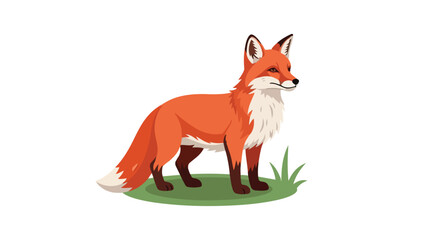 Vibrant cartoon red fox standing on grass with distinctive white fur