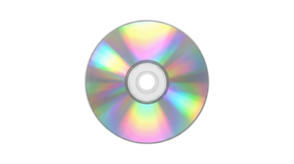 Blank CD or DVD disc with rainbow holographic reflection, digital media mockup. Isolated on transparent background, png
