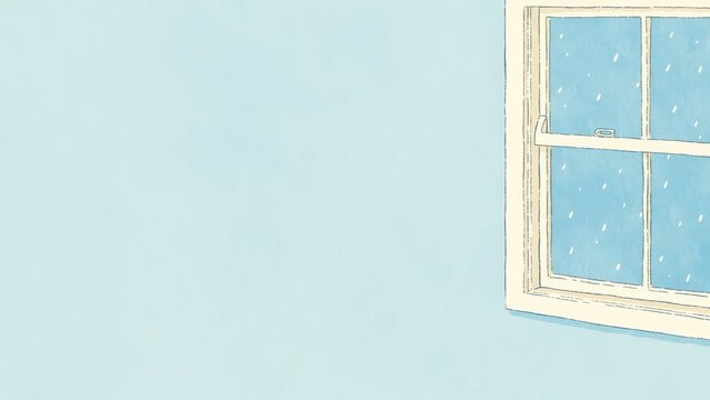 雨の日の窓と青空背景のシンプルイラスト 雰囲気ある余白素材