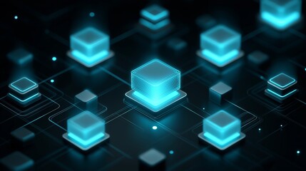 Backend system with cyan glow highlights in a geometric data structure environment