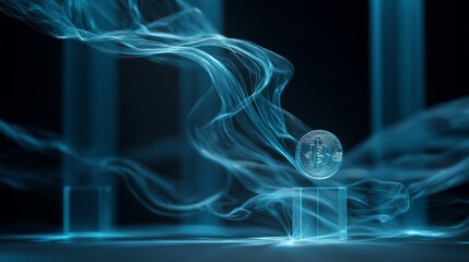 Concept of glowing digital assets with tokenization and light effects in a dark setting