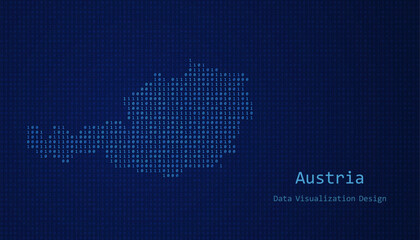 Austria map made of binary code on tech blue background