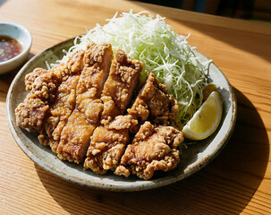 陽光きらめく店内で味わう、長野松本の揚げたて山賊焼き