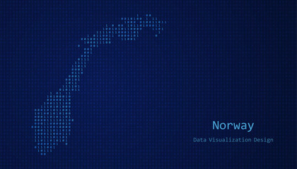 Norway map made of binary code on tech blue background