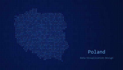 Poland map made of binary code on tech blue background