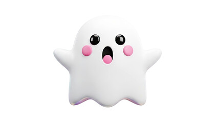 Cute 3D Ghost Character with Pink Cheeks and Open Mouth