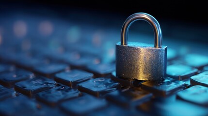 Padlock on computer keyboard. Data security concept for digital information protection. Cybersecurity technology for secure network access.