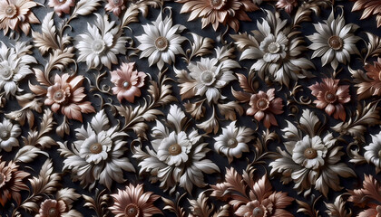 Fototapeta premium A white gold pink gold brown gold floral 3D pattern, Ai generated image