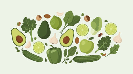 Fresh Green Produce Arranged in a Creative Circular Composition Suitable For Design