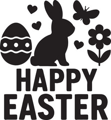 Fototapeta premium Happy Easter text with bunny egg and spring elements