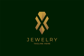 Fototapeta premium Letter X Jewelry logo, Letter X with diamond combination, usable for branding and business logos, Flat Logo Design Template, vector illustration