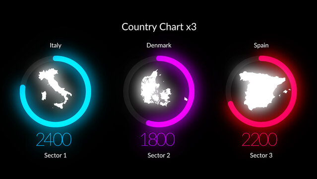 HUD Neon Maps Country Chart x3 (210 Flags, 195 World Countries Maps Included)