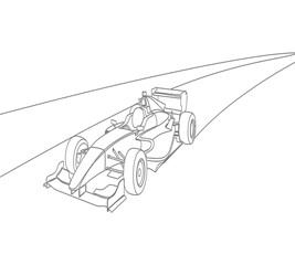 Obraz premium Detailed line drawing of a formula one race car speeding down a straight track