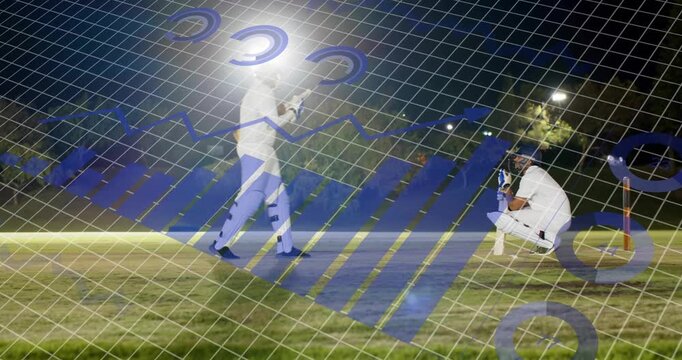 Cricket batsman walking to crease preparing delivery keeper squatting blue overlay hiding players