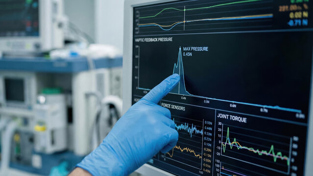 Medical surgery technology robotic telesurgery interface touch screen hospital data graph - Powered by Adobe