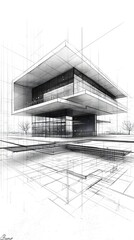 Architectural blueprint modern house perspective technical drawing visualization image