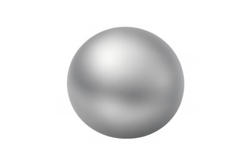 Silver metallic sphere rendering with smooth reflective surface isolated on transparent background