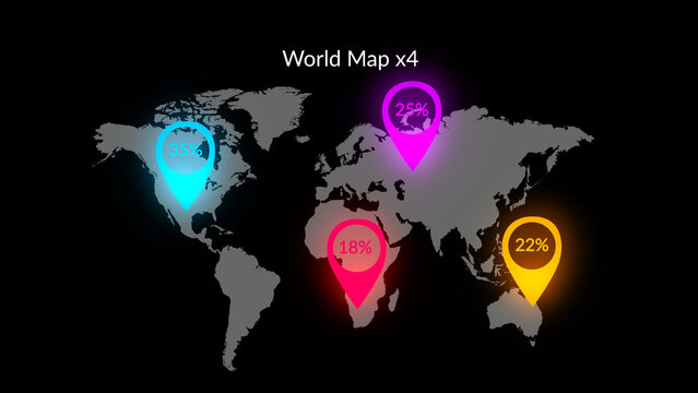 HUD Neon Maps World Map x4