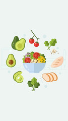 Fresh, Healthy Salad Bowl With Various Ingredients, Perfect For Nutritional Illustrations