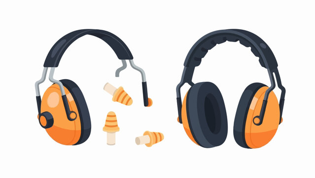 Orange and black ear protection devices with earplugs